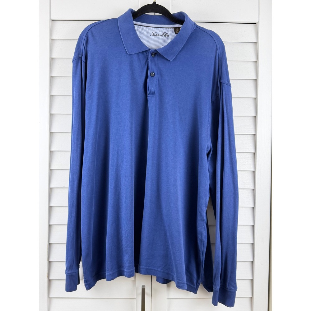 Tasso Elba Polo Shirt Men XXL Blue Long Sleeve Cotton Solid